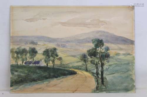 EARLY 20TH CENTURY SCHOOL. Landscape with whitewashed cottag...