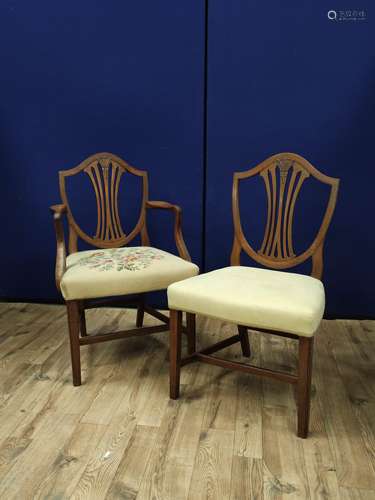 Hepplewhite style mahogany elbow chair with matching side ch...