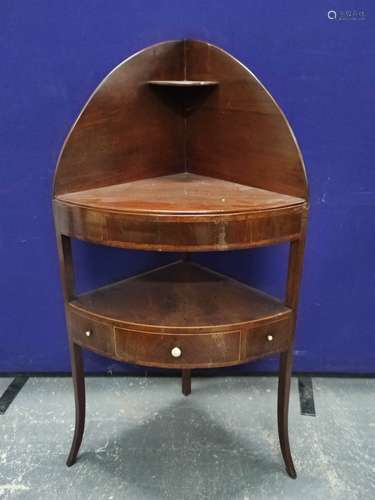 19th inlaid mahogany corner washstand fitted three drawers