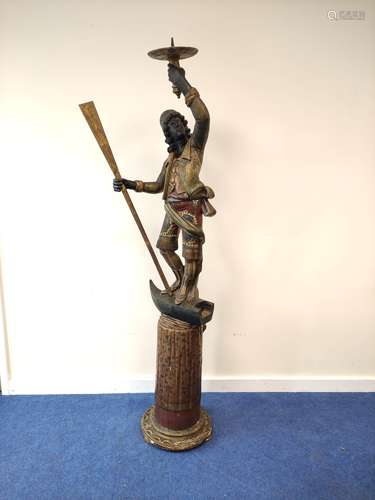 Italian Venetian polychromed gilt wood Blackamoor figure, mo...