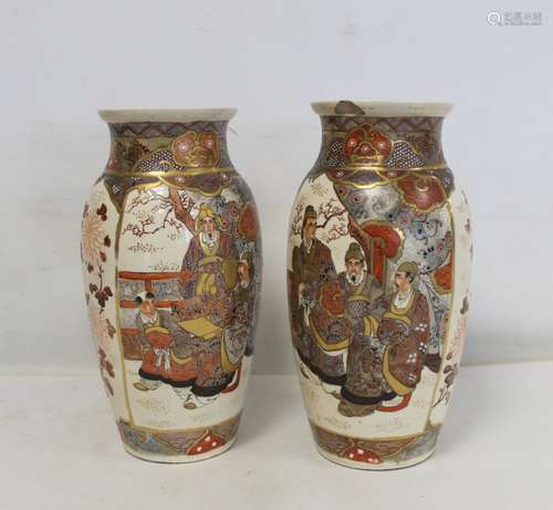 Pair of Japanese satsuma vases of baluster form decorated wi...