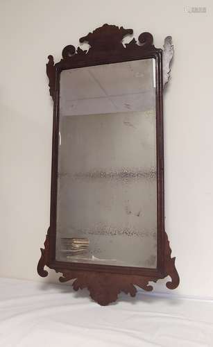 Georgian mahogany fret frame wall mirror, shaped top, bevell...