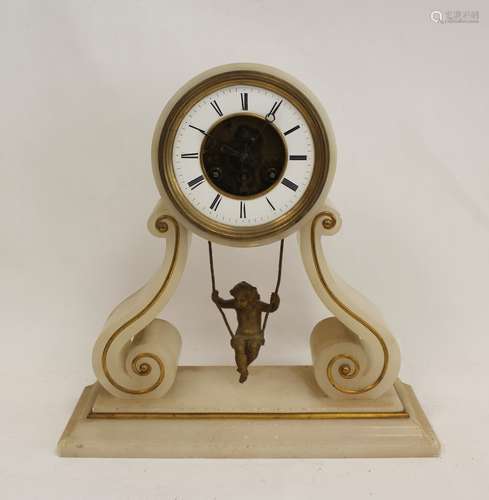 French mantel clock with chaff cutter escapement and cherub ...