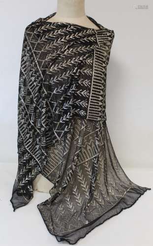Egyptian Assuit silver and black net shawl, approx. 240cm x ...