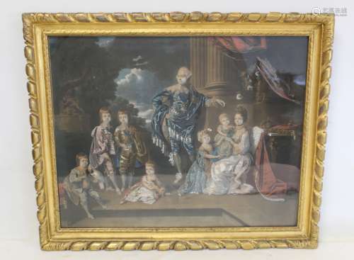 George III and Family, a hand coloured print after an origin...