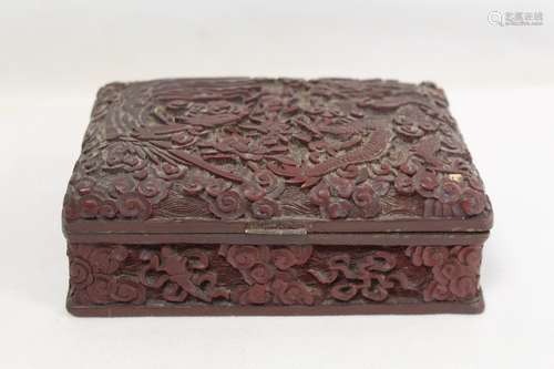 Chinese cinnabar lacquer lidded box of rectangular form with...