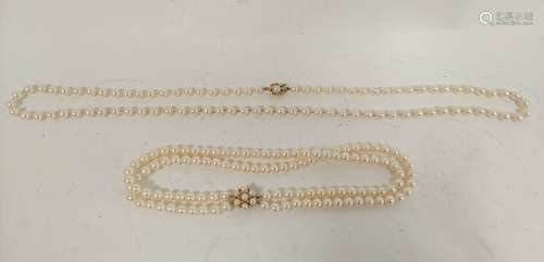 Cultured pearl necklace, opera length adaptable to form a tw...