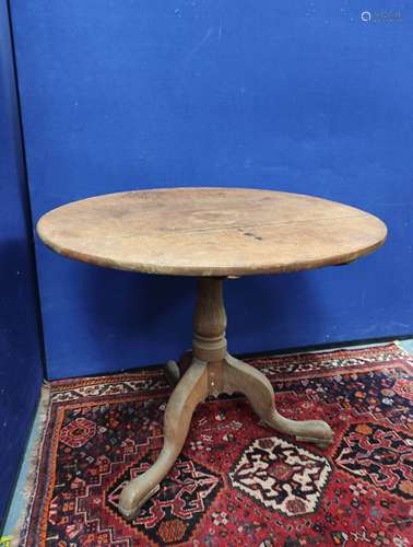 Antique oak tilt top tripod table on baluster column