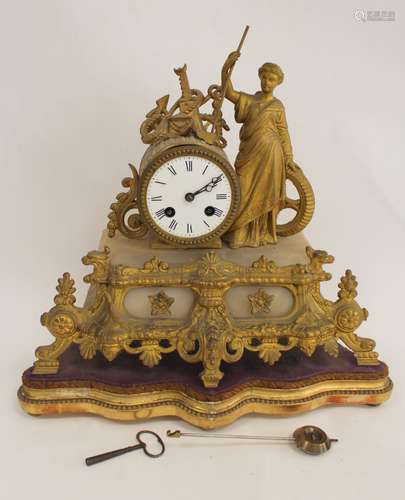 French spelter mantel clock with figure representing Industr...