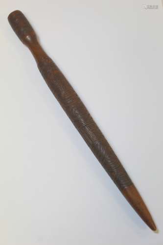 Maori weaving peg (Turuturu) of typical tapered form with sl...