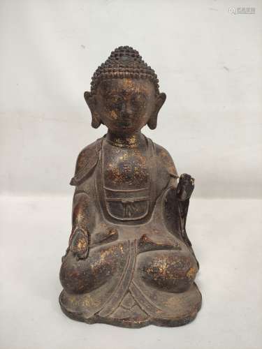 Chinese bronze statue of the seated Buddha, traces of gildin...
