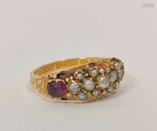 Victorian 15ct gold ring with amethysts and pearls, Chester ...