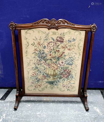 Edwardian mahogany firescreen with tapestry panel