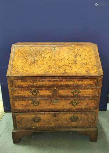 George I walnut inlaid writing bureau circa early part 18th ...