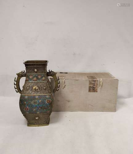 19th century unusual and large Chinese bronze vase with anim...