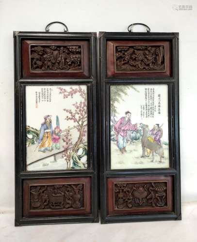 Pair of Chinese porcelain plaques after the '8 friends of Zh...