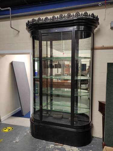 Antique ebonised shop cabinet, with gothic style trellis ped...