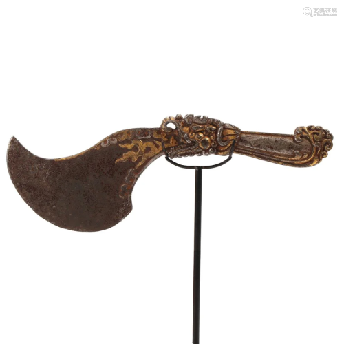 A GOLD-INLAID IRON RITUAL IMPLEMENT