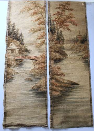 Two 19th or early 20th century Japanese needlework panels, w...