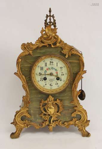 Mantel clock by Marti, Paris, with florally decorated dial i...