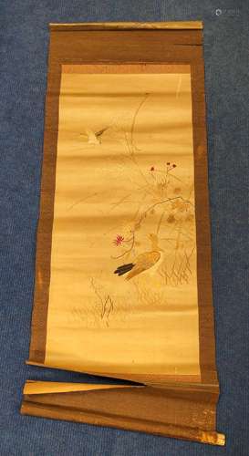 Late 19th/early 20th century Japanese embroidered silk scrol...