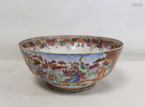 18th century Chinese export punch bowl in the famille rose p...