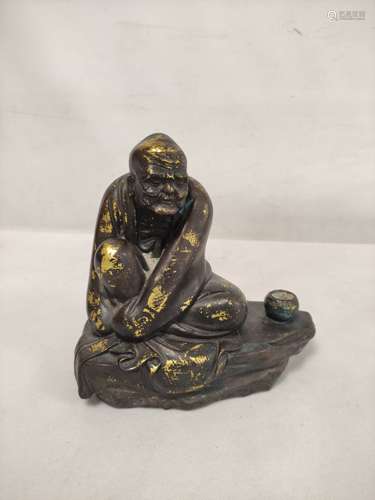 19th century Chinese bronze figure of a seated mendicant wit...