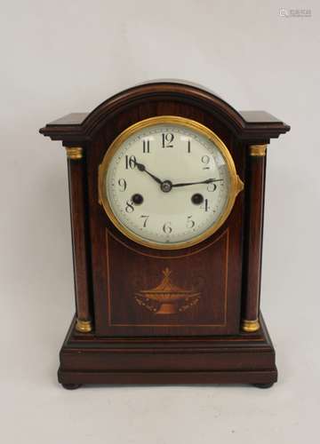 Edwardian period mantle clock in inlaid rosewood case with b...