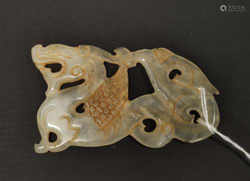 Chinese jade carving of a winged dragon, 10cm long.