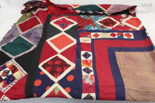 Late 19th/early 20th century pieced patchwork bedspread with...