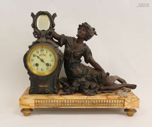 French mantel clock 'Nymphe des Fleurs' after Moreau with fl...