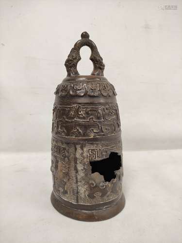 Chinese Qing dynasty bronze temple bell cast in archaic styl...