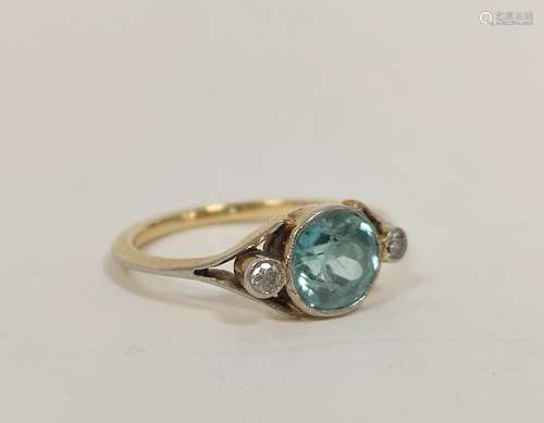 Zircon and diamond ring in gold fronted with platinum. Size ...