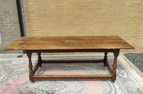 Antique oak and elm refractory dining table with cleated pla...