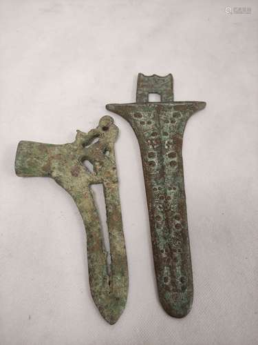 Early Chinese bronze halberd and a bronze ceremonial sword b...