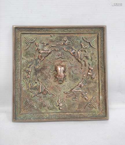 Large Chinese Tang dynasty or later bronze square mirror, 15...