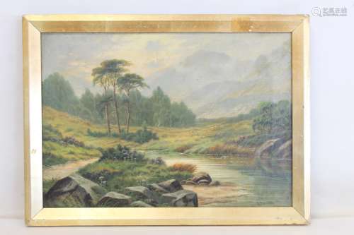 G. DAWSON (19TH CENTURY SCHOOL). Mountainous landscape with ...