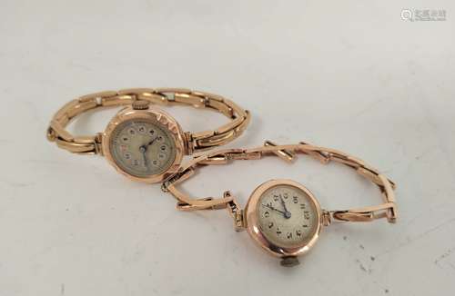 Two lady's 9ct gold watches on expanding bracelets, 35g gros...