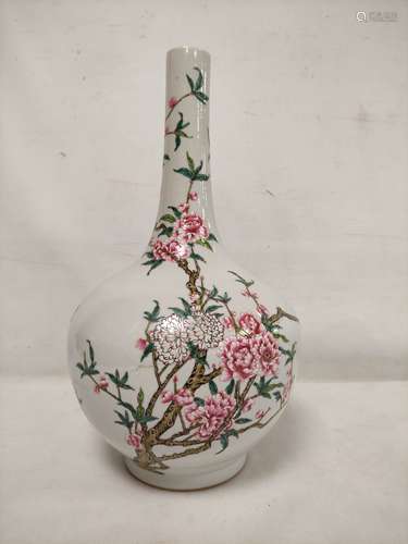 Large Chinese famille rose bottle vase with peony branches a...