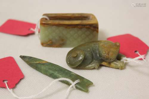 Three Chinese archaic and archaised jade figures to include ...