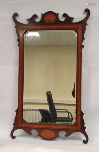 George III style mahogany fretwork wall mirror with scroll d...