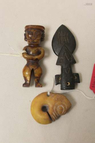 Three Chinese archaic and archaised jade figures to include ...