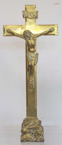 19th or early 20th century brass altar cross with figure of ...