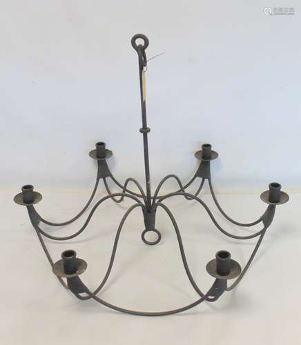 Wrought iron hanging candelabra with six sconces, 66cm diam....