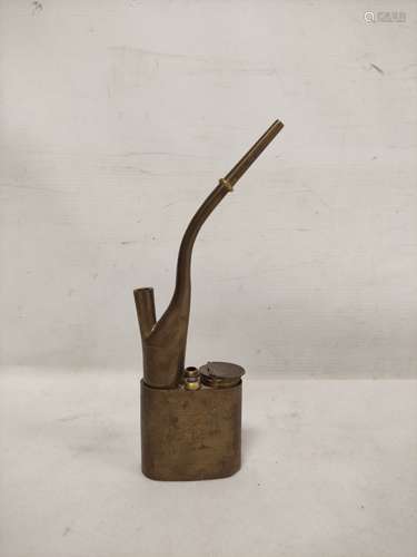 Small Chinese brass water pipe, 21cm high.