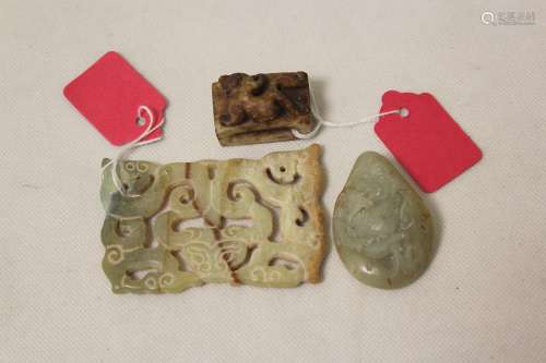 Three Chinese archaic and archaised jade carvings, to includ...