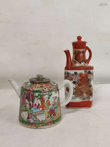 Two antique oriental teapots to include a Chinese Famille Ro...