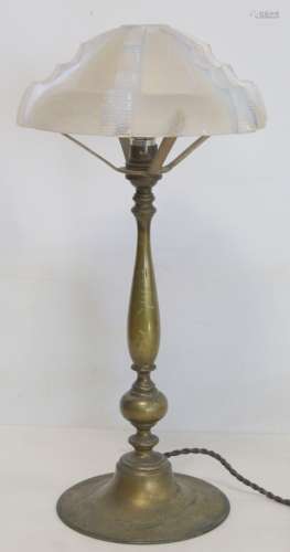 Arts & Crafts brass table lamp with knopped baluster column ...