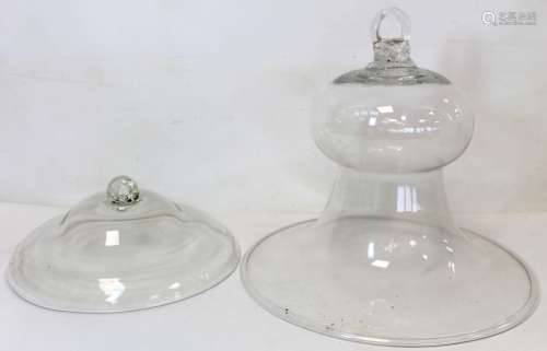 19th century glass bell jar cloche cover with ring handle, 2...