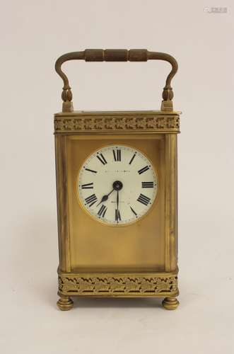 Cylinder carriage timepiece with gilt mask and bands of pier...